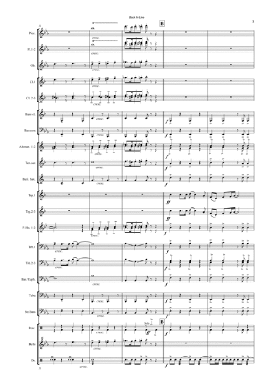 Back in Line, concert march, Score and parts Concert Band scores gallery preview page 3