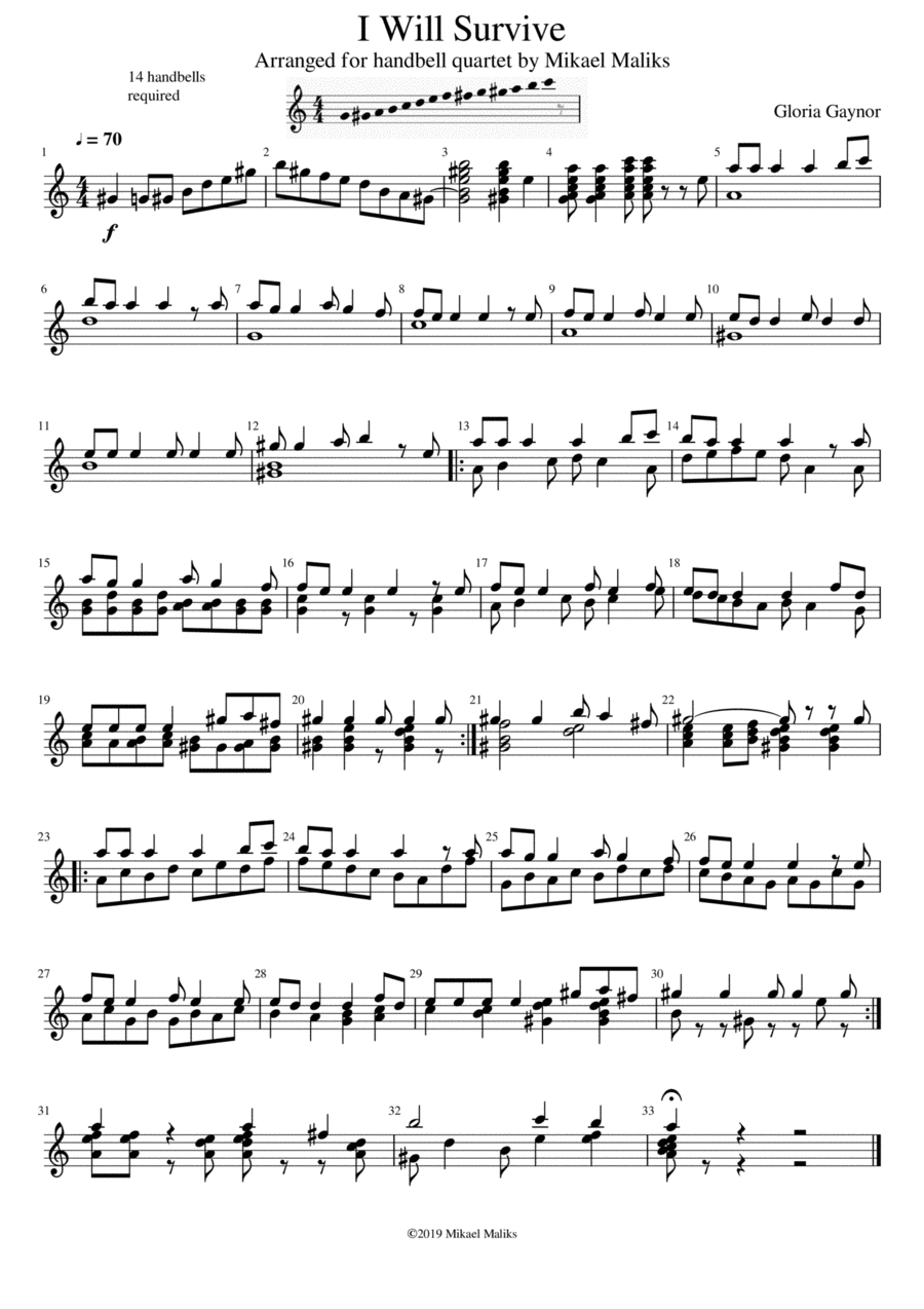 I Will Survive Handbell Choir scores gallery preview page 1