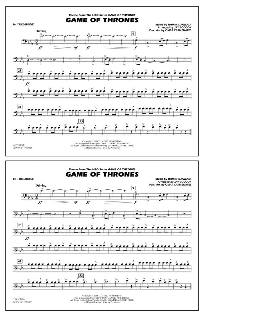 Game of Thrones (arr. Jay Bocook) - 1st Trombone