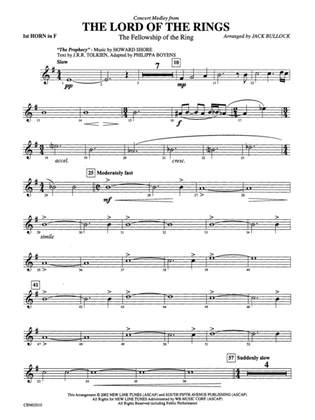 The Lord of the Rings: The Fellowship of the Ring, Concert Medley from: 1st F Horn