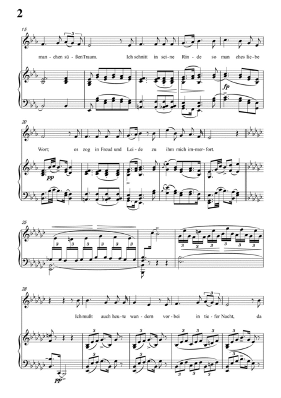 Schubert-Der Lindenbaum,Op.89,No.5 in bE for Vocal and Piano Voice scores gallery preview page 3