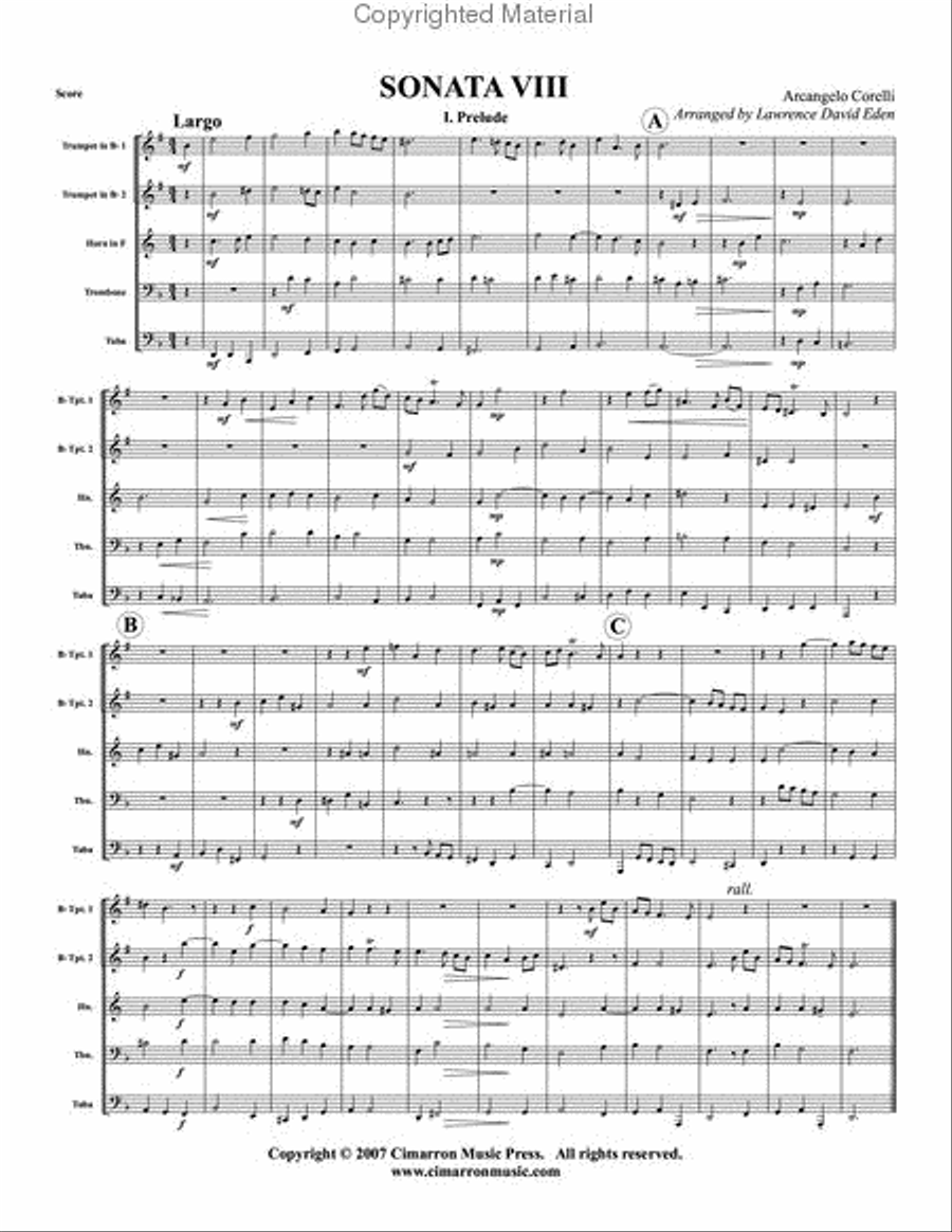 Sonata VIII Brass Quintet scores gallery preview page 2