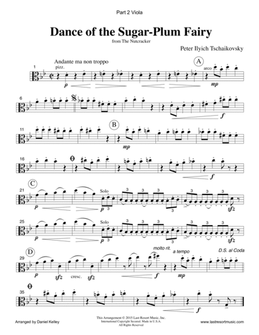 Dance of the Sugar Plum Fairy from the Nutcracker for String Trio (Violin, Viola, Cello) Set of 3 Pa