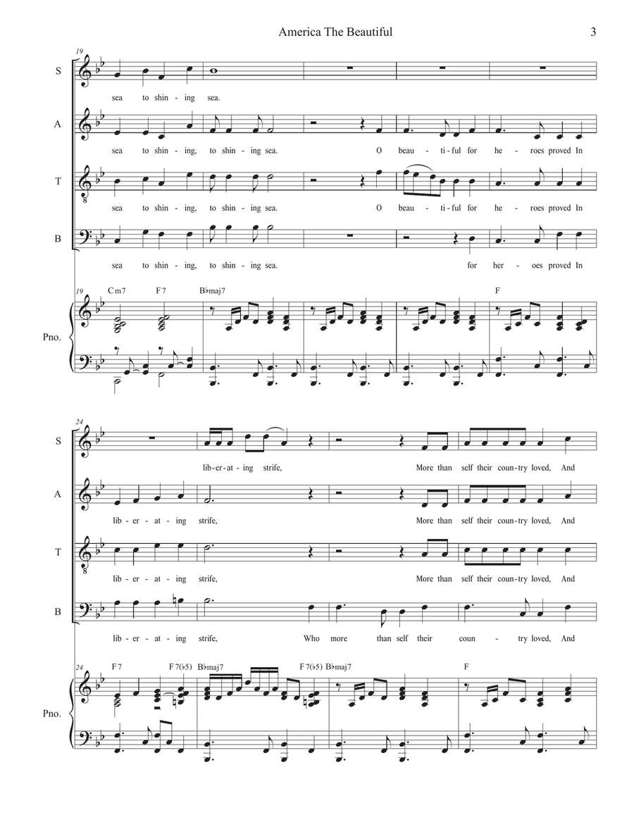 America The Beautiful (Vocal Quartet - (SATB) 4-Part scores gallery preview page 4