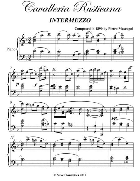 Cavalleria Rusticana Intermediate Piano Sheet Music