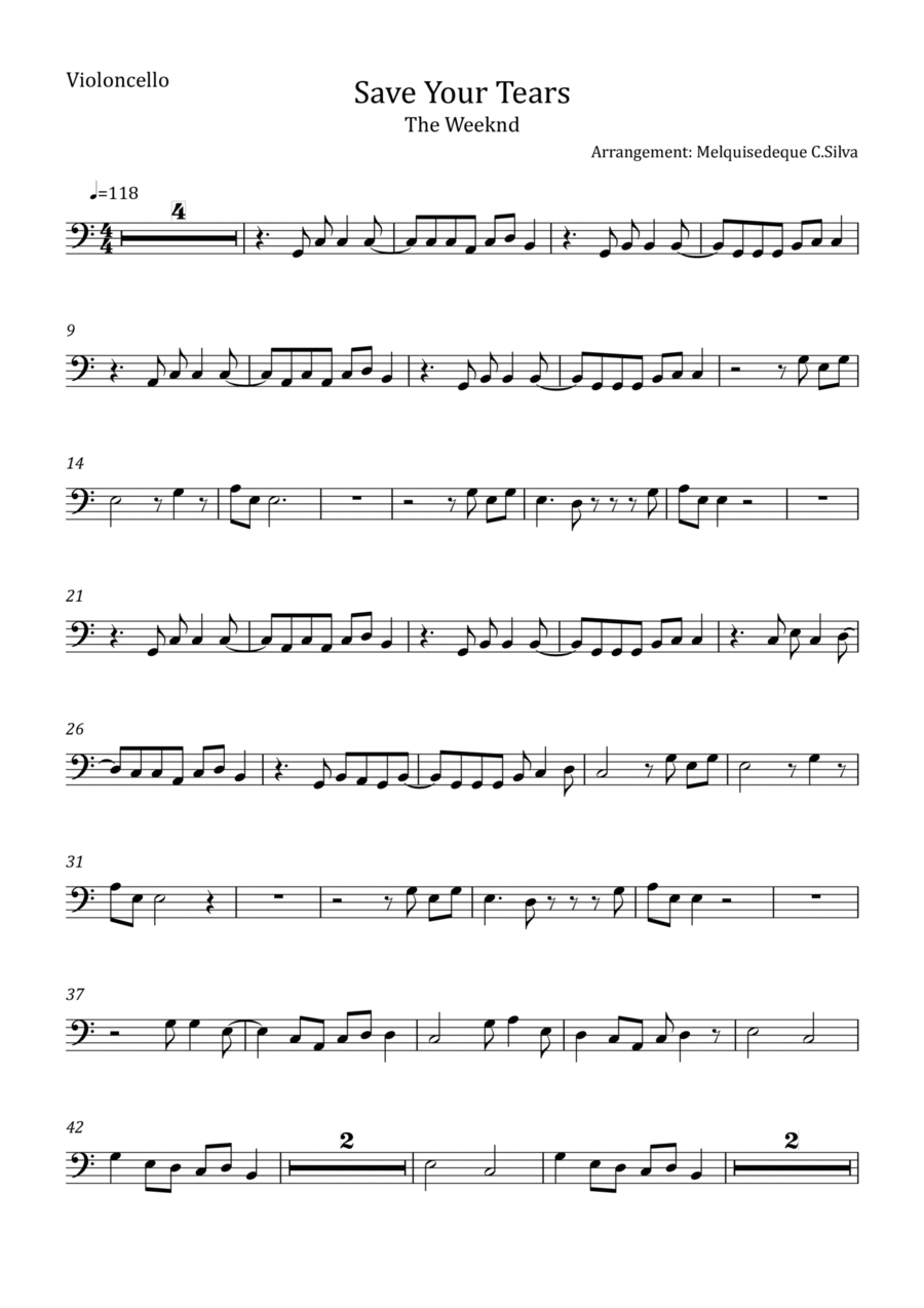 Save Your Tears Cello Solo scores gallery preview page 1