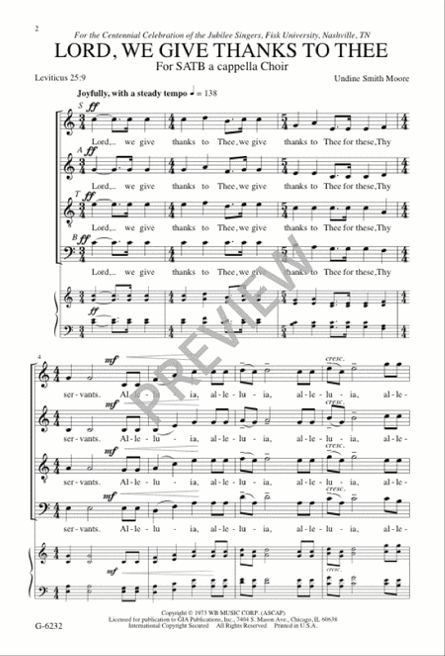 Lord, We Give Thanks to Thee 4-Part scores gallery preview page 2