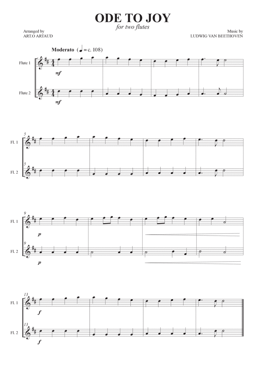Ode to Joy Ode to Joy Flute Duet scores gallery preview page 1
