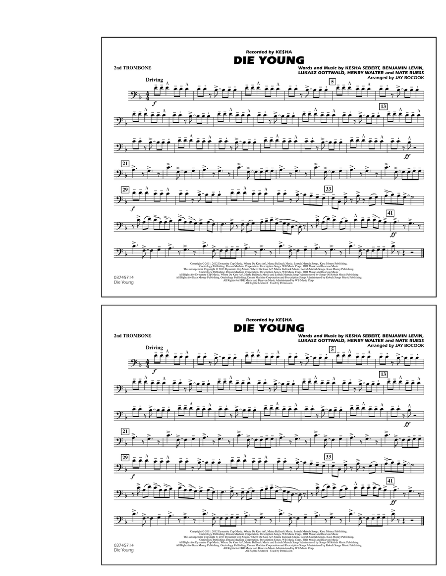 Die Young - 2nd Trombone Marching Band scores gallery preview page 1