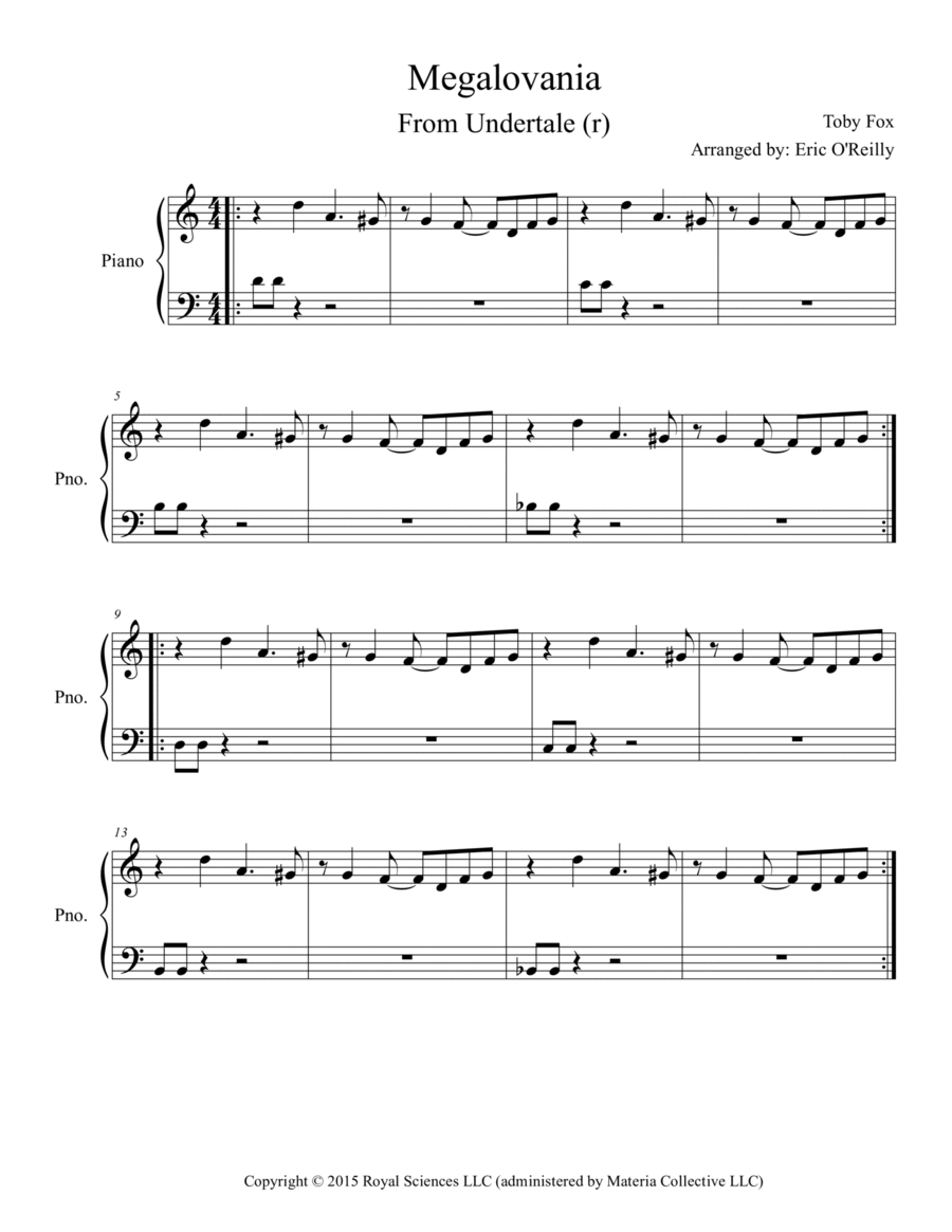 Megalovania Megalovania Easy Piano scores gallery preview page 1
