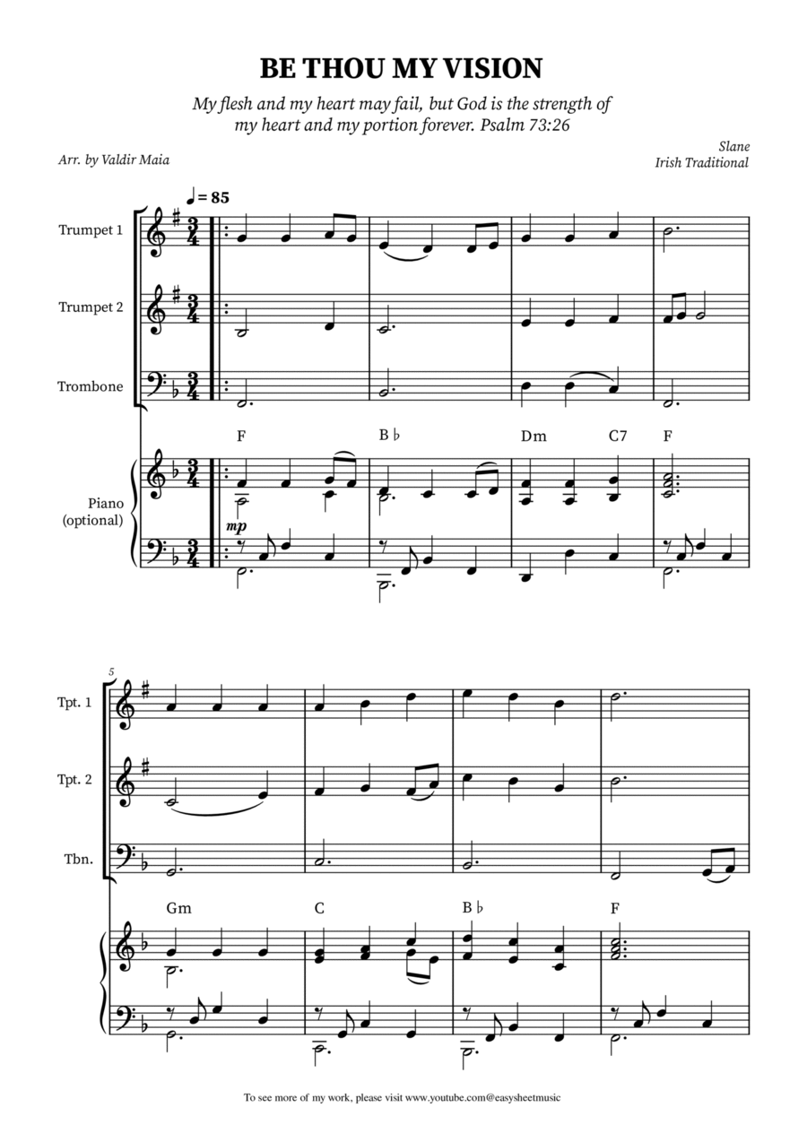 Be Thou My Vision - Brass Trio (Two Trumpets, Trombone) with Optional Piano Accompaniment Brass Trio scores gallery preview page 1