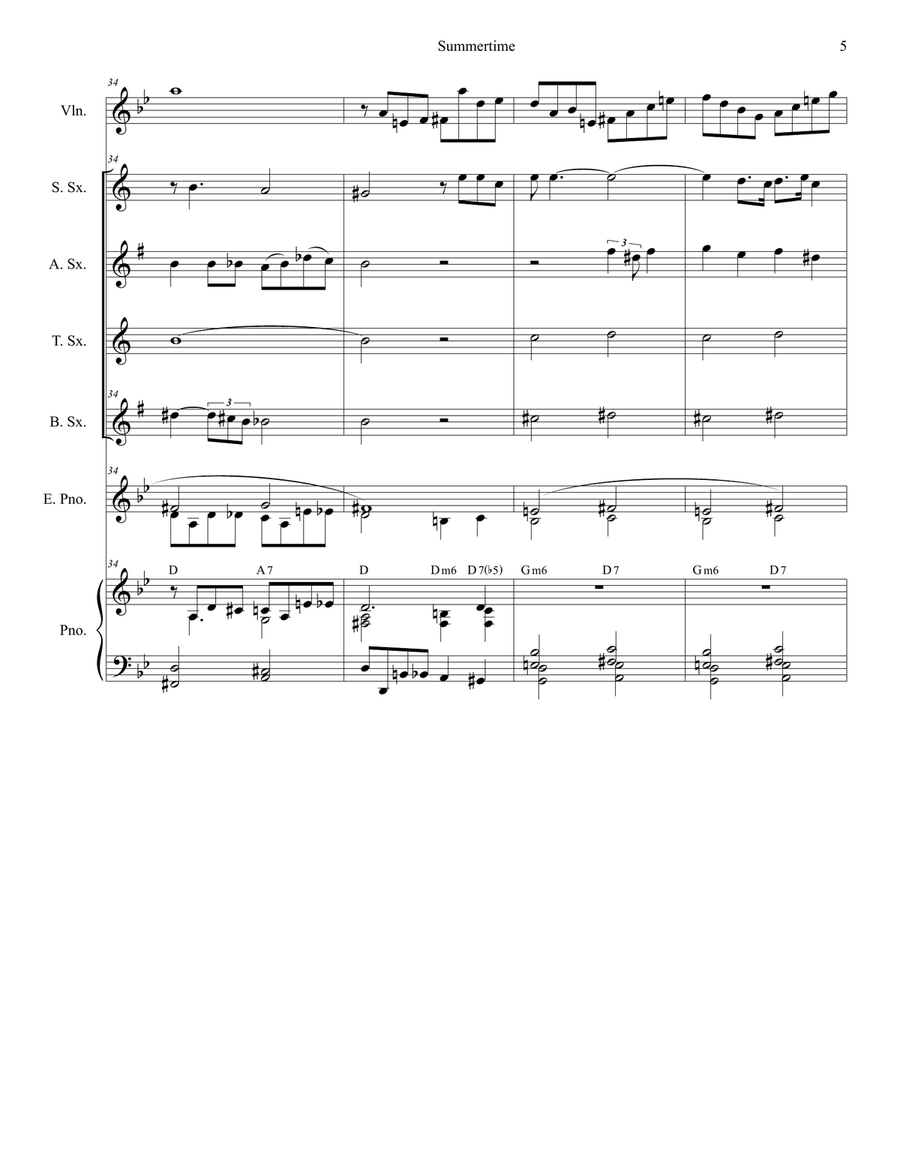 Summertime Summertime Saxophone Quartet scores gallery preview page 5