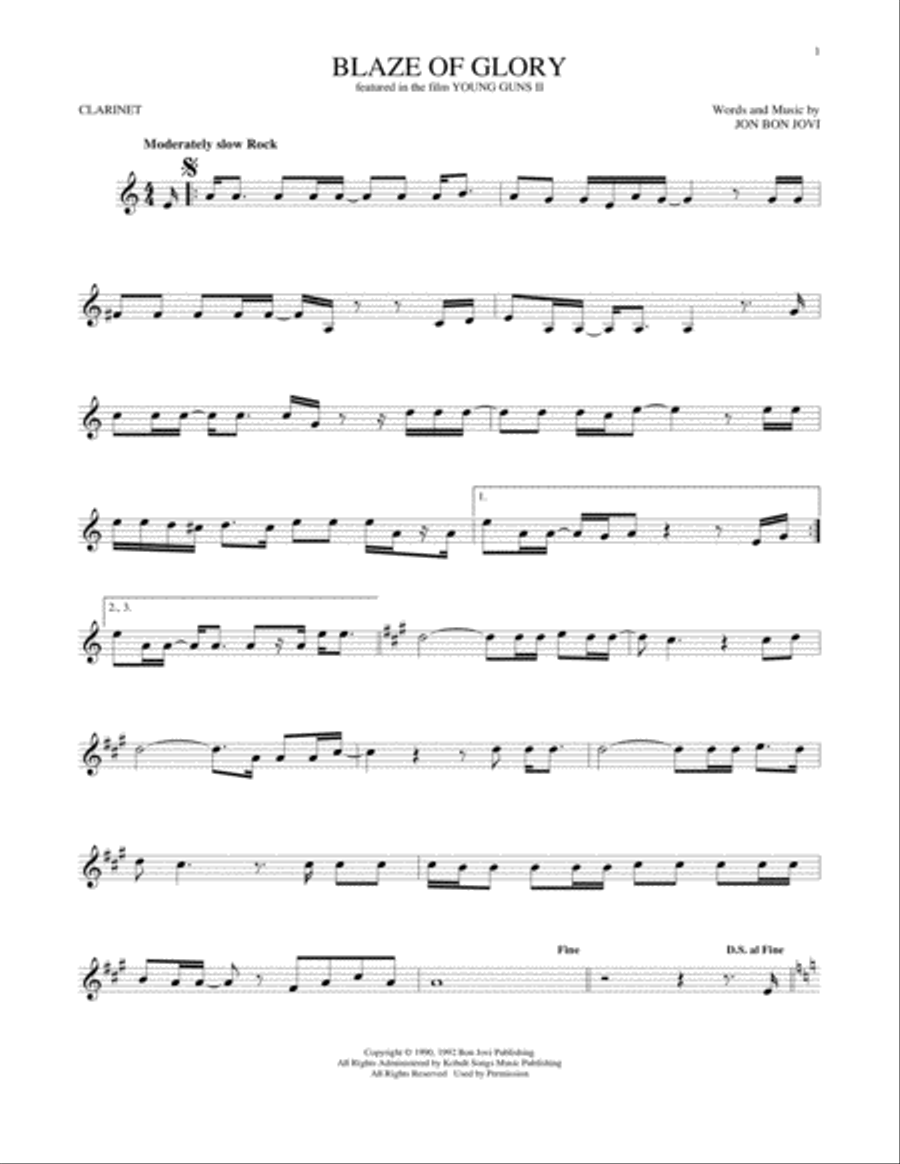 Blaze Of Glory Clarinet Solo scores gallery preview page 1
