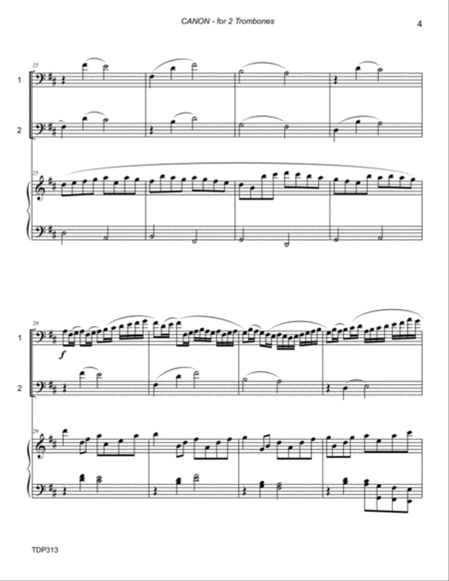 CANON IN D (Pachelbel) - TROMBONE DUET with Piano Accompaniment Brass Duet scores gallery preview page 4