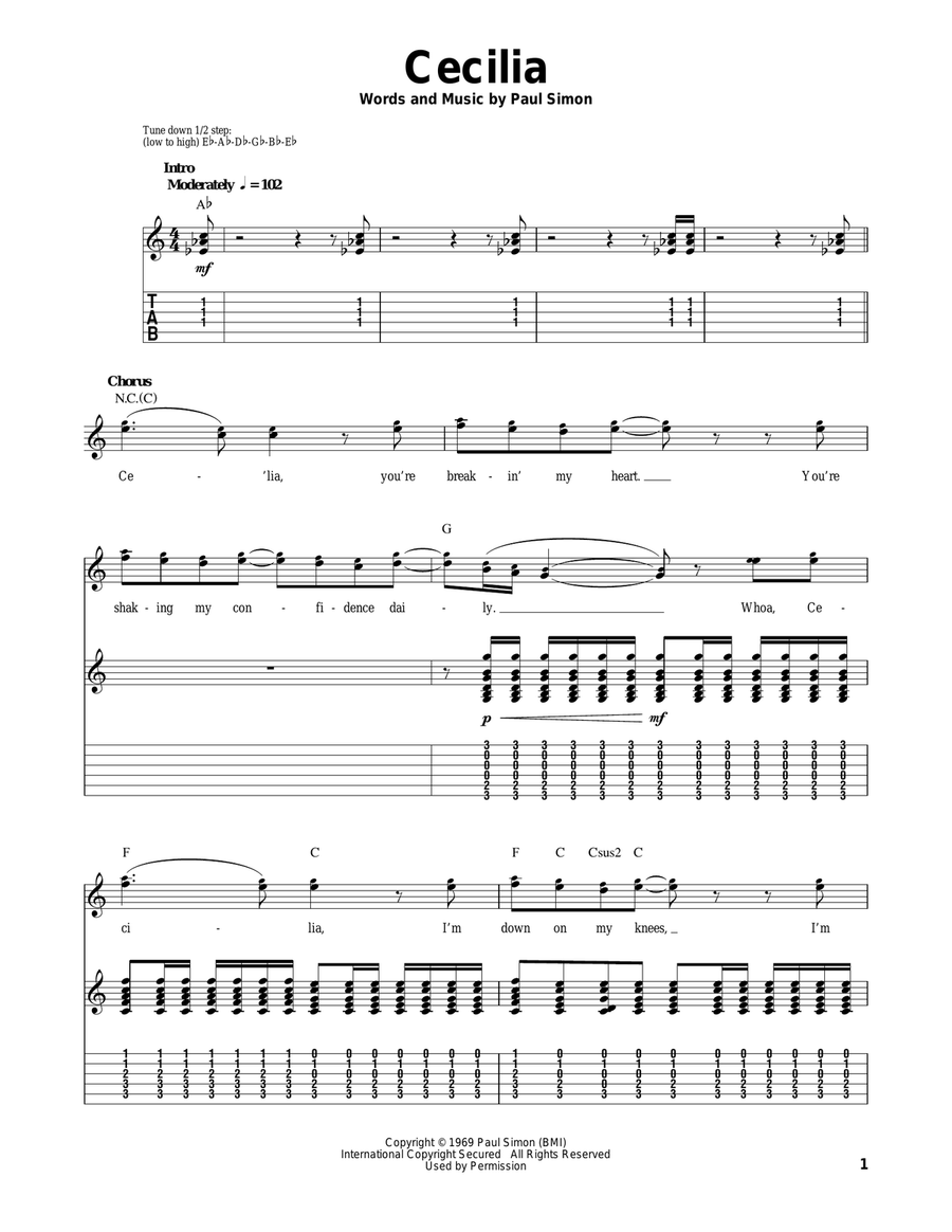 Cecilia Acoustic Guitar scores gallery preview page 1