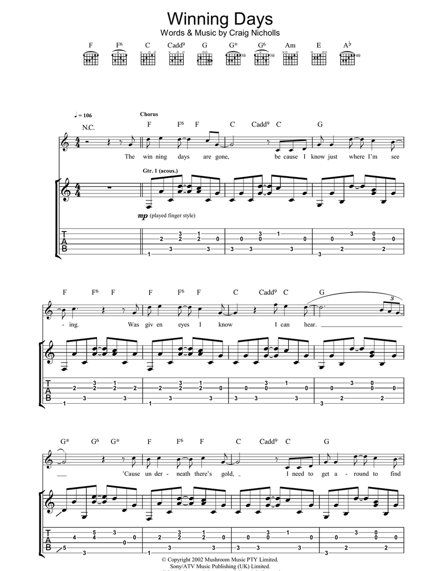 Winning Days Winning Days Acoustic Guitar scores gallery preview page 1