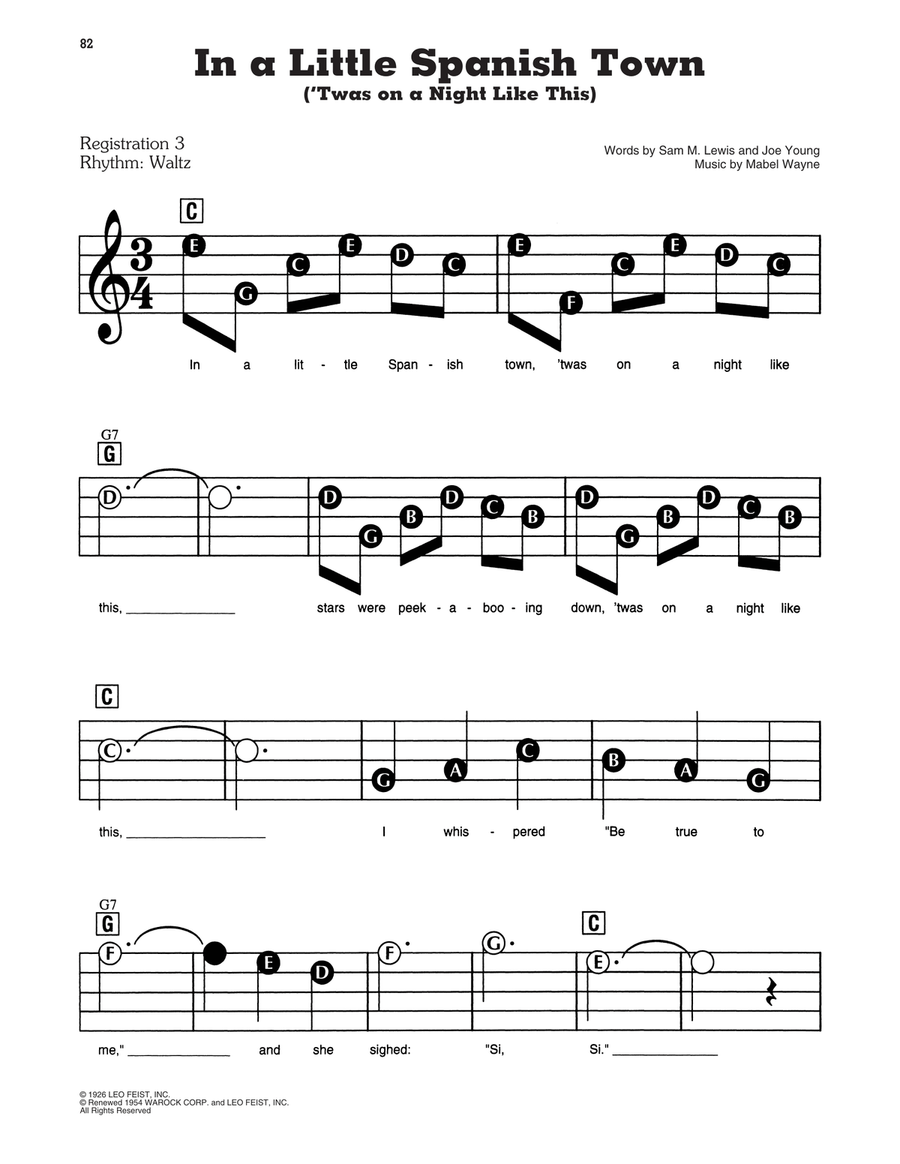 In A Little Spanish Town ('Twas On A Night Like This) Electronic Keyboard scores gallery preview page 1