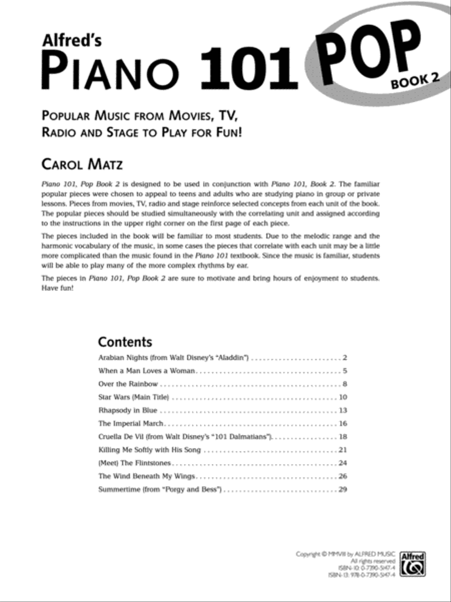 Alfred's Piano 101 Pop, Book 2 Piano Method scores gallery preview page 2