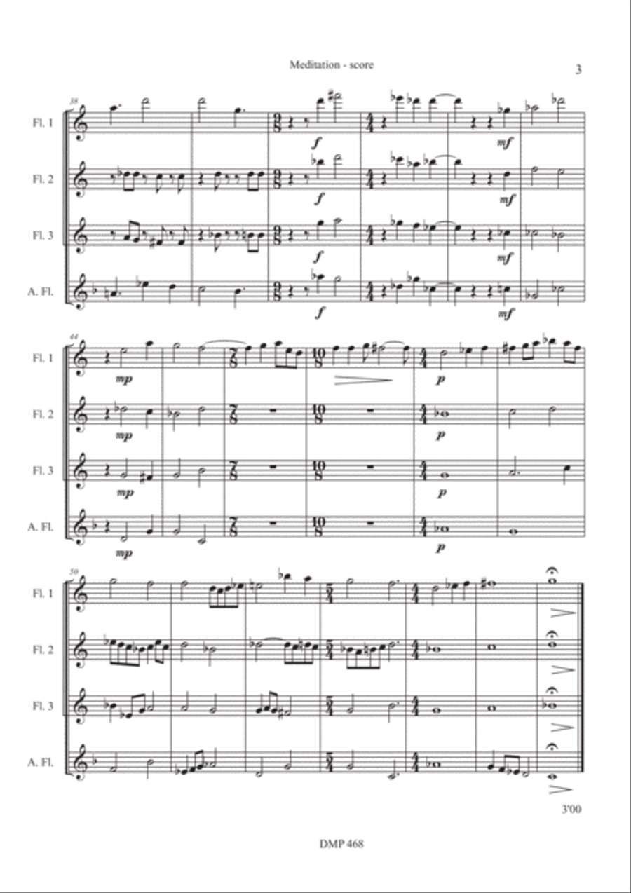 Meditation (3 flutes & alto flute) Woodwind Quartet scores gallery preview page 3