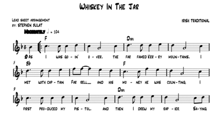 Whiskey In The Jar (The Dubliners, Thin Lizzy, Metallica) - Lead sheet (key of F)