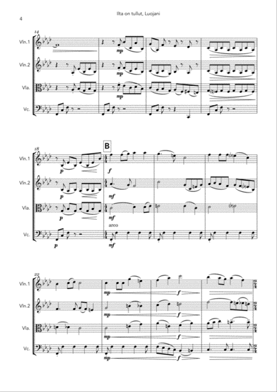 Ilta on tullut, Luojani - Now I Lay Me Down To Sleep String Quartet scores gallery preview page 4