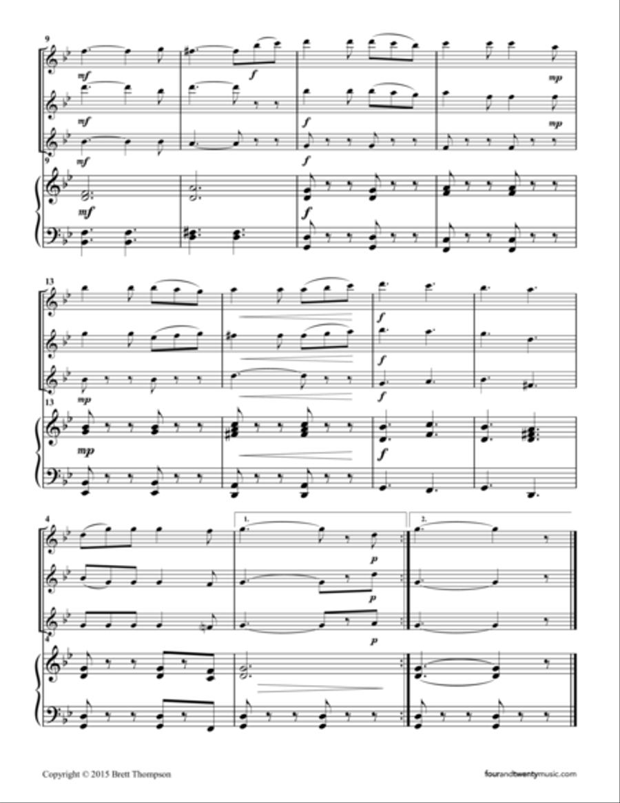 When Johnny Comes Marching Home, arranged for two or three flues and optional piano Flute Solo scores gallery preview page 3