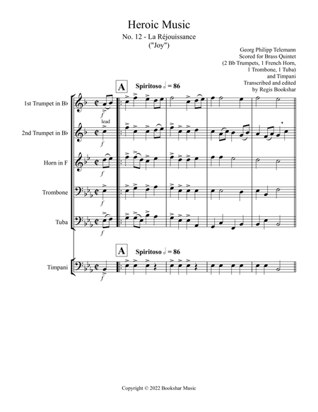 Heroic Music - No. 12. La Rejouissance (Eb) (Brass Quintet - 2 Trp, 1 Hrn, 1 Trb, 1 Tuba, Timp)