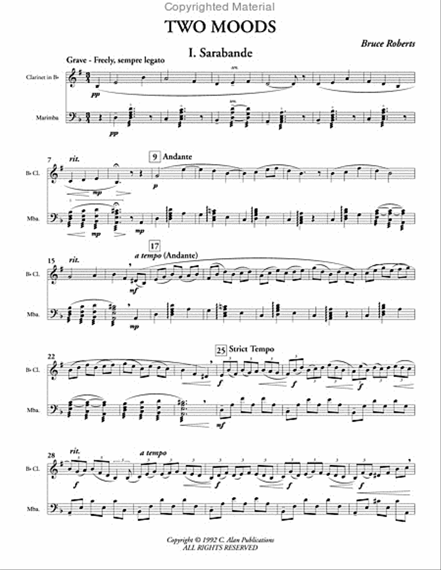 Two Moods for Clarinet & Marimba B-Flat Clarinet scores gallery preview page 2