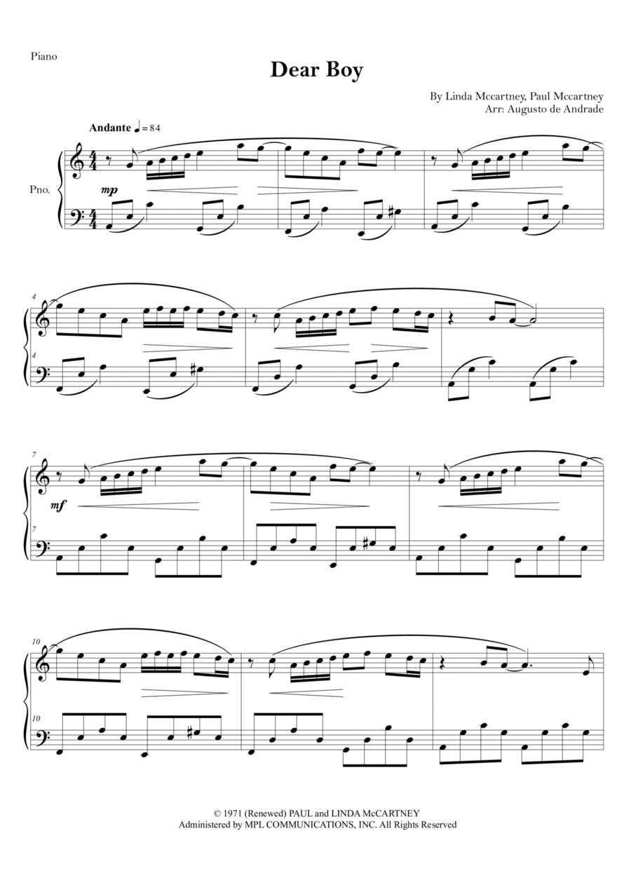 Dear Boy Dear Boy Easy Piano scores gallery preview page 1