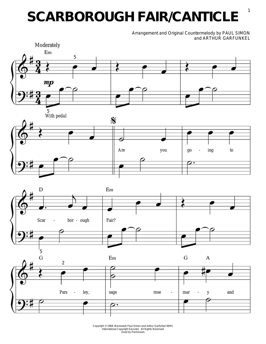 Scarborough Fair/Canticle Easy Piano scores gallery preview page 1