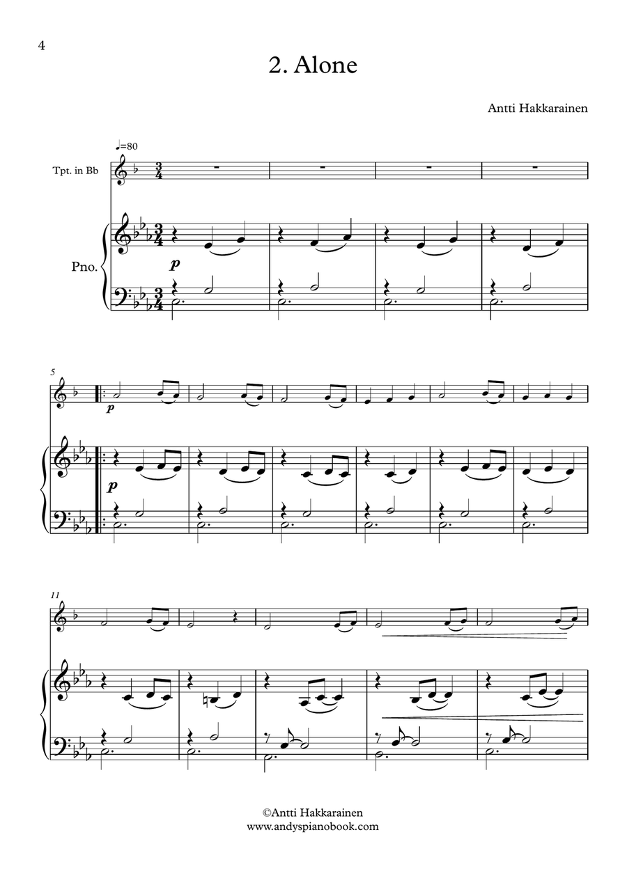 Three Easy Pieces for Trumpet and Piano B-Flat Trumpet scores gallery preview page 4