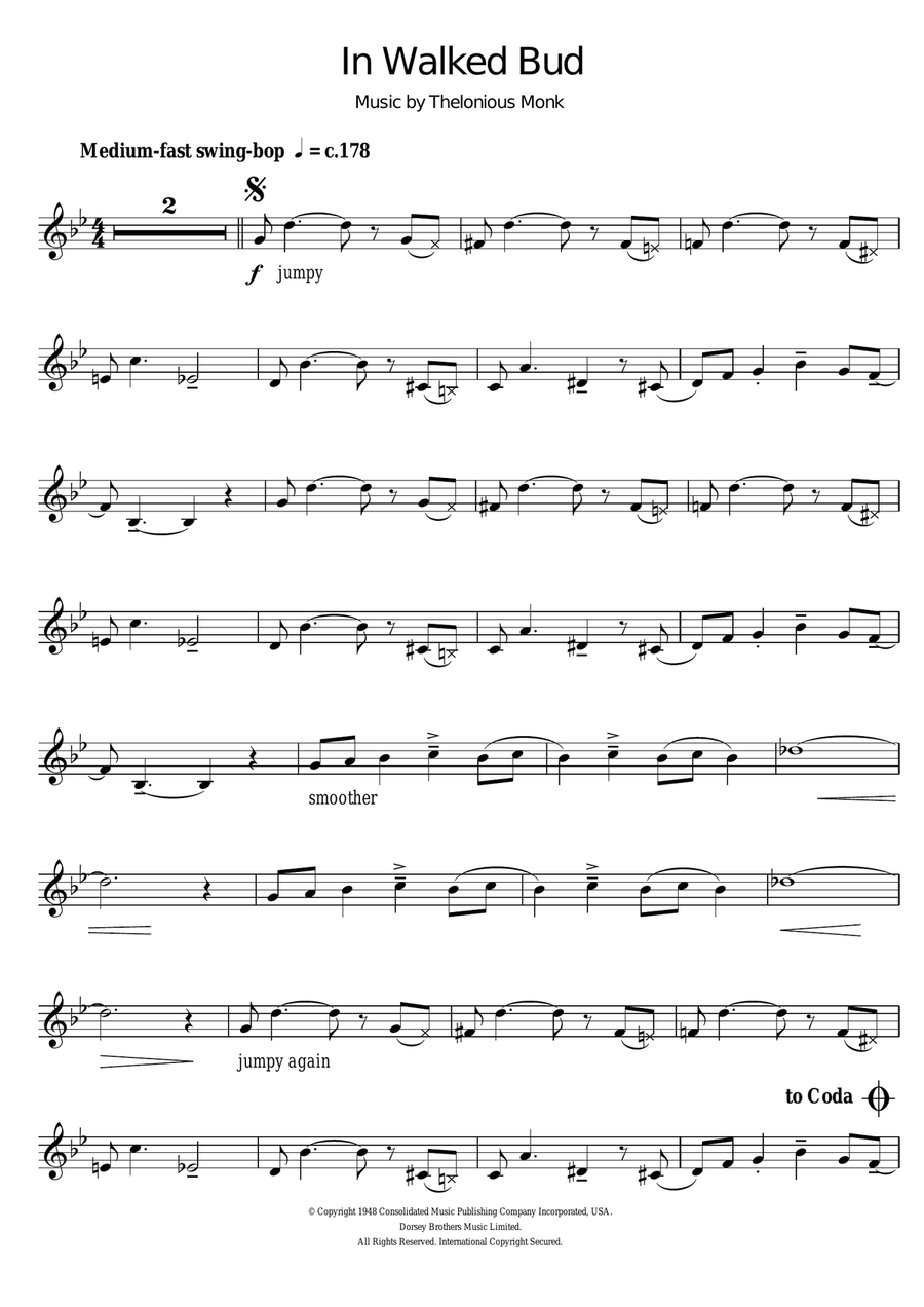 In Walked Bud Trumpet Solo scores gallery preview page 1