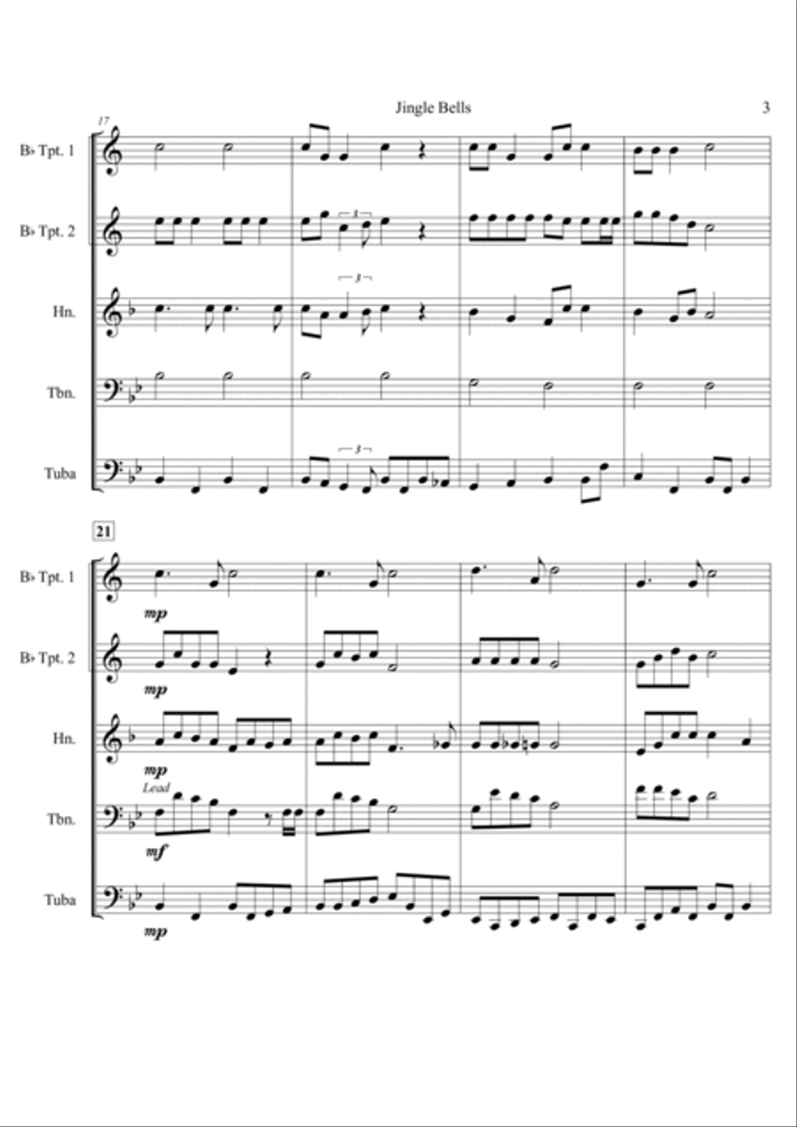 Jingle Bells For Brass Quintet Brass Quintet scores gallery preview page 3