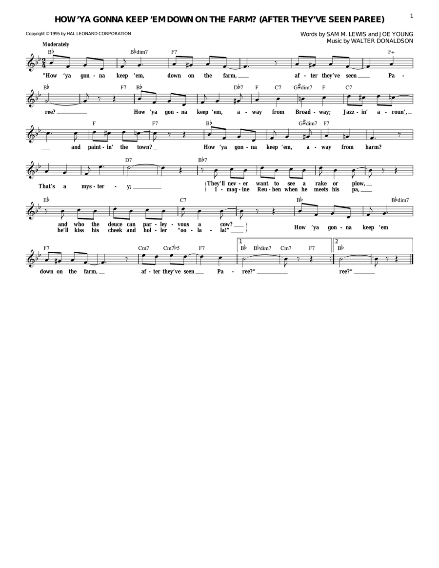 How 'Ya Gonna Keep 'em Down On The Farm? (After They've Seen Paree) Guitar scores gallery preview page 1
