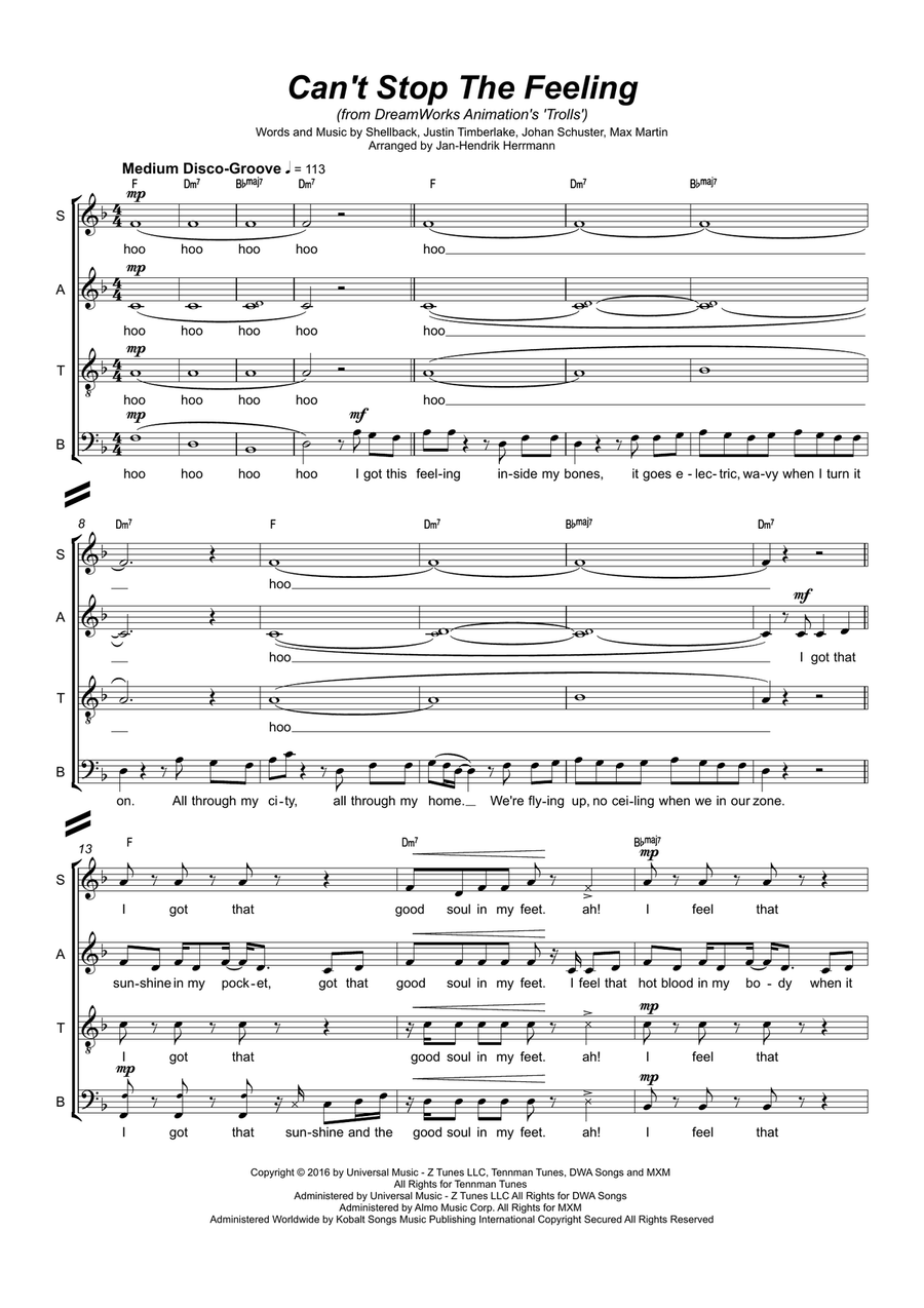 Can't Stop The Feeling! Divisi scores gallery preview page 1