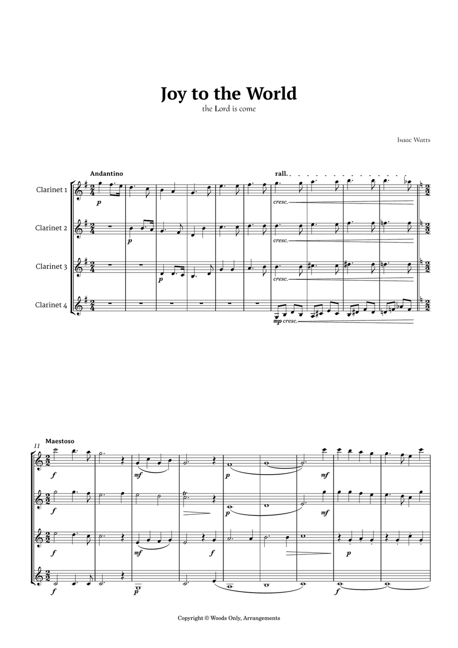 Book cover for Joy to the World by for Clarinet Quartet