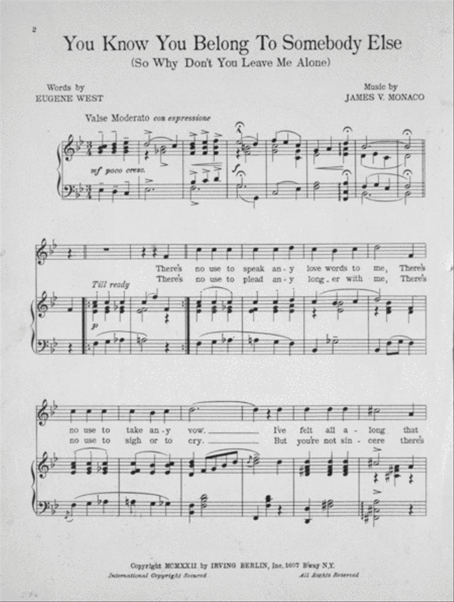 You Know You Belong To Somebody Else (So Why Don't You Leave Me Alone) Voice scores gallery preview page 2