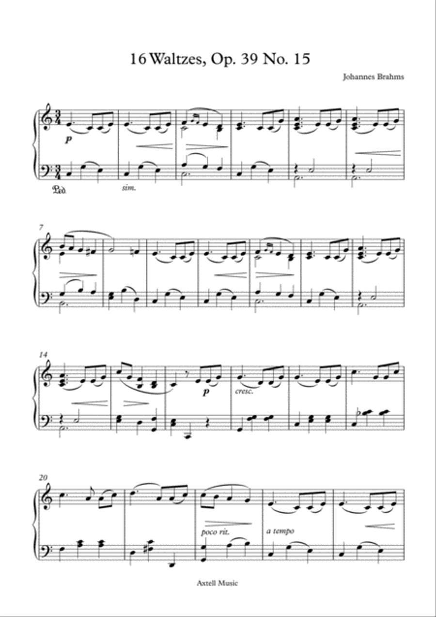 16 Waltzes, Op. 39 No. 15 Easy Piano scores gallery preview page 2
