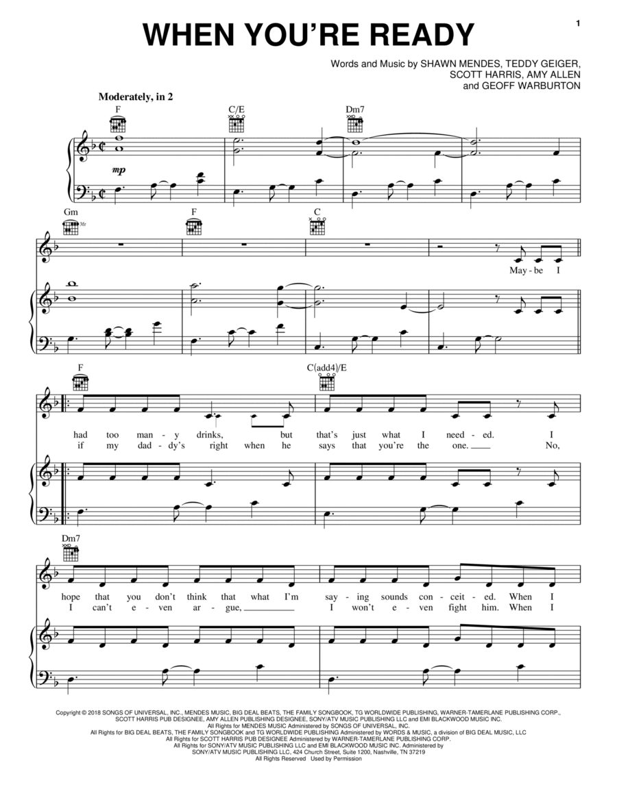 When You're Ready Piano, Vocal, Guitar scores gallery preview page 1