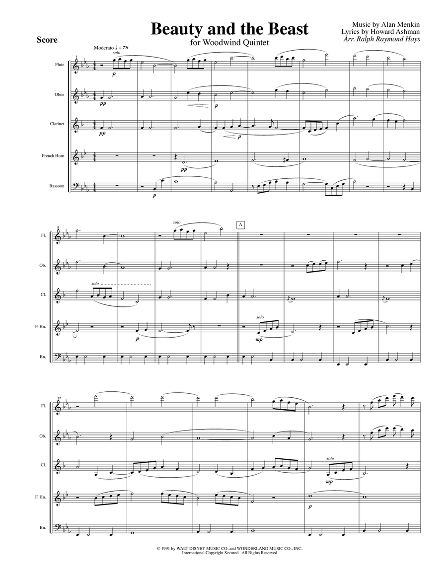 Beauty And The Beast Beauty And The Beast Woodwind Quintet scores gallery preview page 2