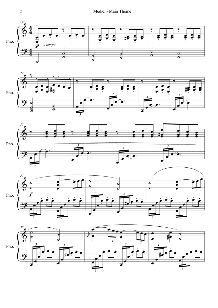 Medici (Main theme) - Piano Arrangement Piano, Vocal scores gallery preview page 2