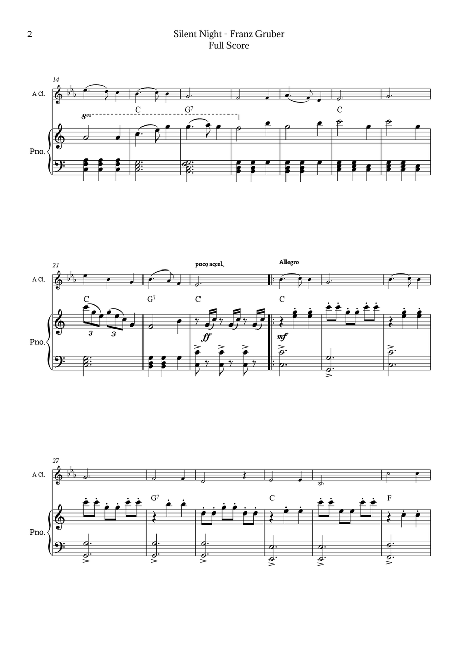 Silent Night for A Clarinet and Piano Chamber Music scores gallery preview page 2