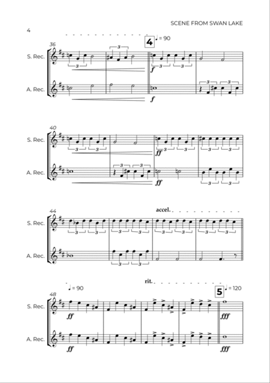 SCENE FROM SWAN LAKE - TCHAIKOVSKY – SOPRANO & ALTO RECORDER DUO Woodwind Duet scores gallery preview page 4