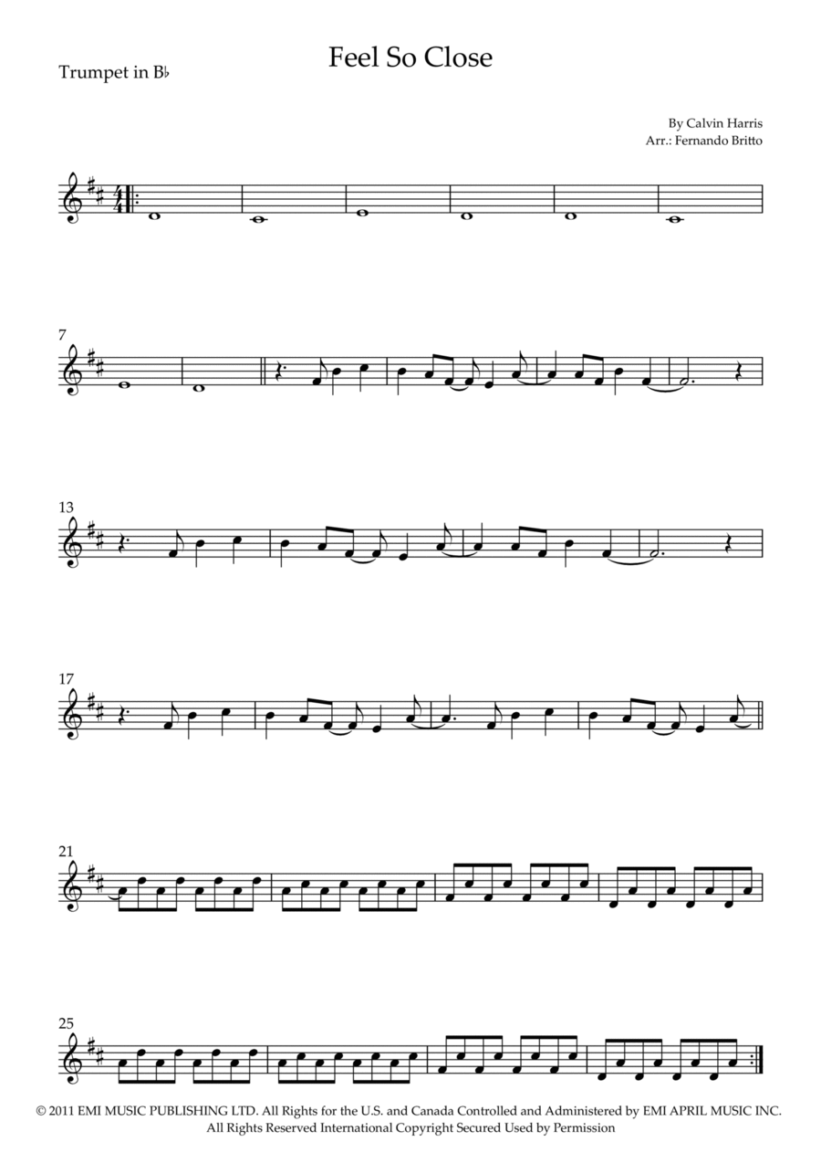 Feel So Close Feel So Close Trumpet Solo scores gallery preview page 1