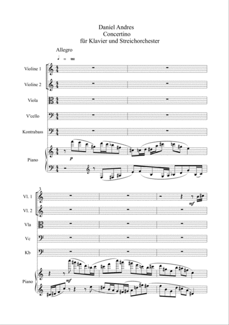 Concertino /Fantasie) für Klavier und Streichorchester