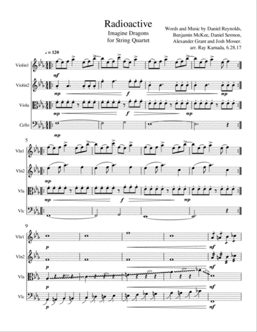 Radioactive Radioactive String Quartet scores gallery preview page 1