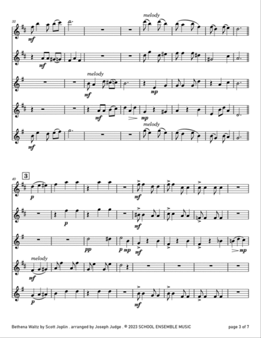 Bethena Waltz by Joplin for Saxophone Quartet in Schools Saxophone Quartet scores gallery preview page 3