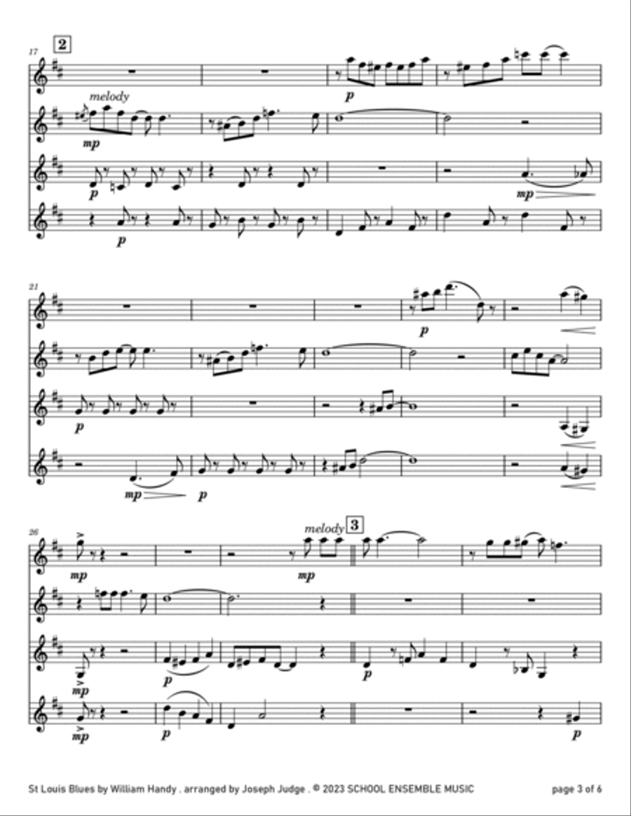 St Louis Blues by Handy for Clarinet Quartet in Schools Clarinet Quartet scores gallery preview page 3
