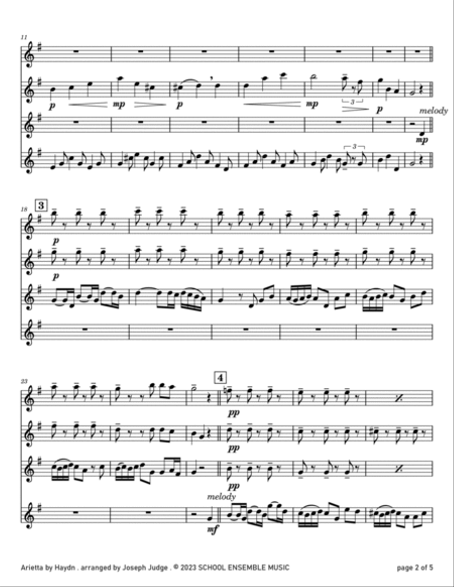Arietta by Haydn for Clarinet Quartet in Schools Clarinet Quartet scores gallery preview page 2
