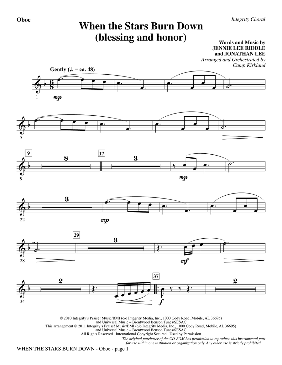When The Stars Burn Down (Blessing And Honor) - Oboe